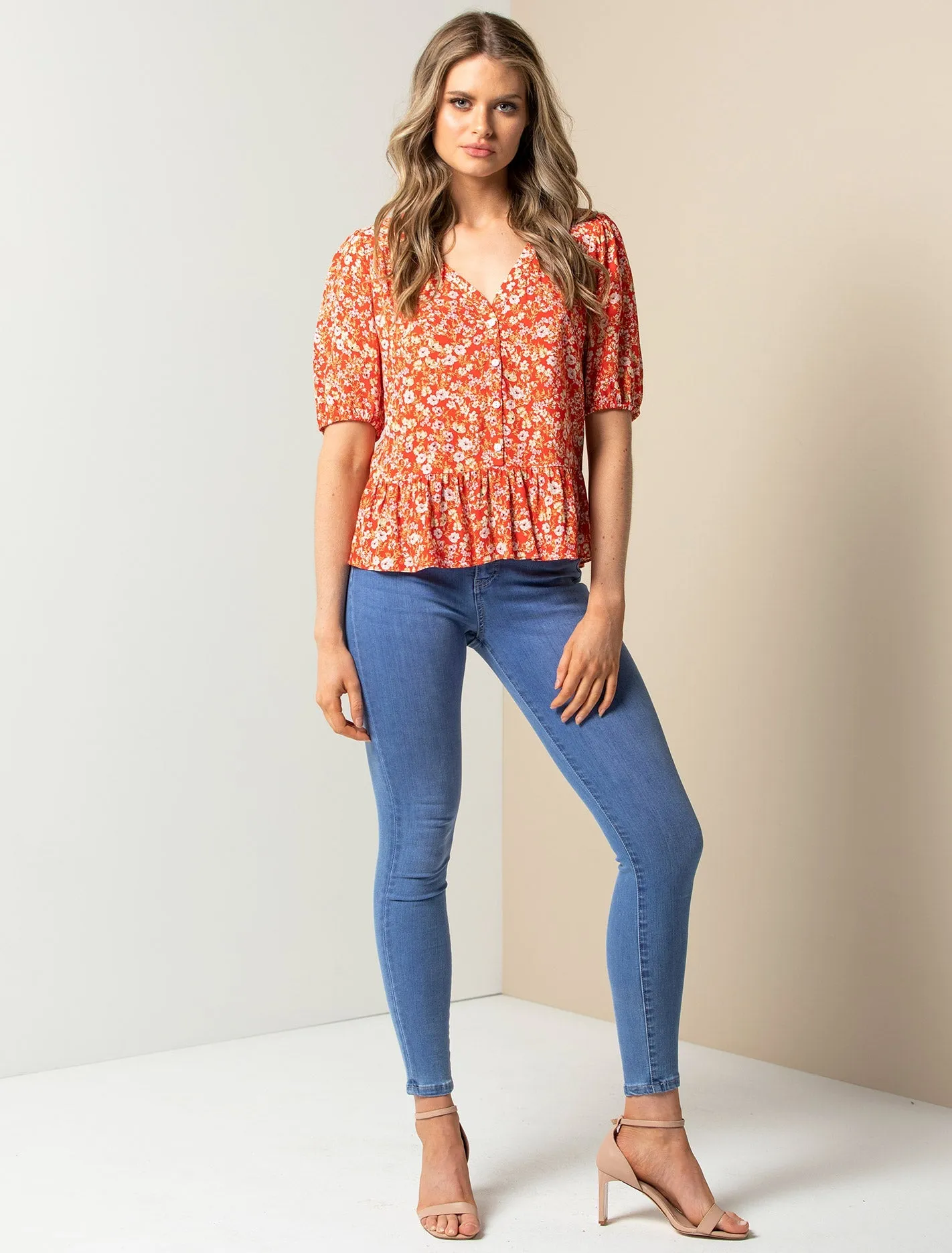 Byron Button Detail Peplum Blouse