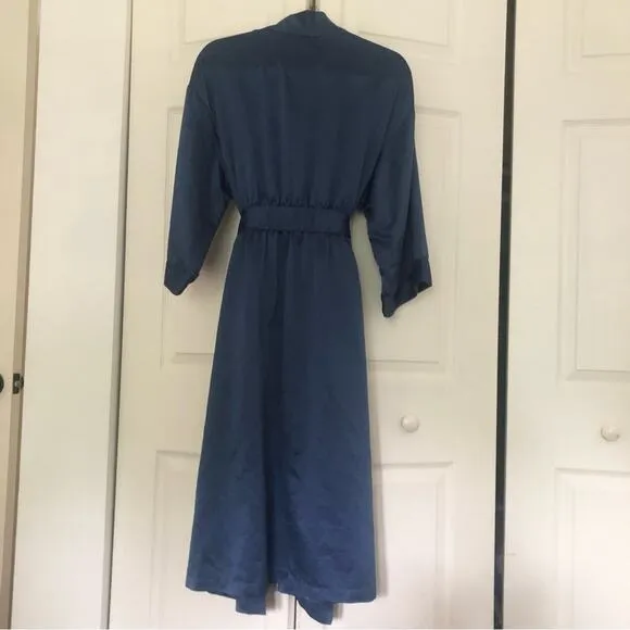 Cabernet Solid Woven Satin Tie-Waist Short Wrap Robe Navy Blue Size Large