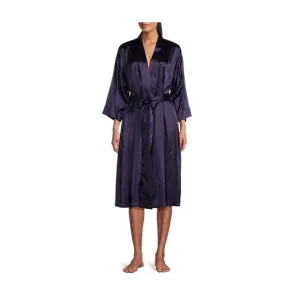 Cabernet Solid Woven Satin Tie-Waist Short Wrap Robe Navy Blue Size Large