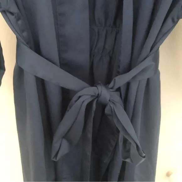Cabernet Solid Woven Satin Tie-Waist Short Wrap Robe Navy Blue Size Large