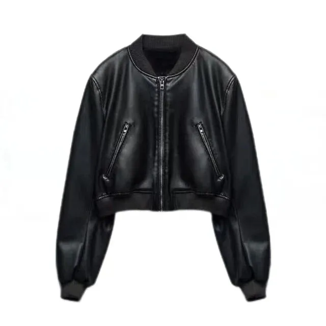 Camille - Short leather-look bomber jacket