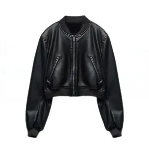 Camille - Short leather-look bomber jacket