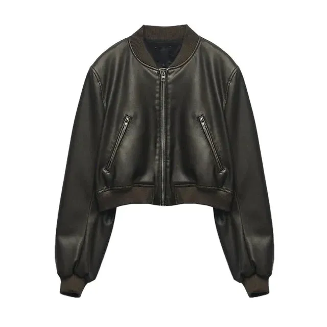 Camille - Short leather-look bomber jacket