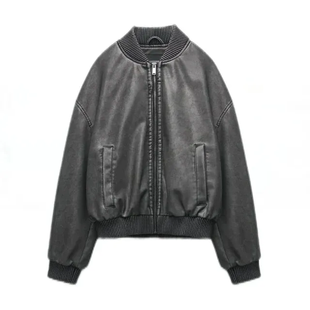 Camille - Short leather-look bomber jacket