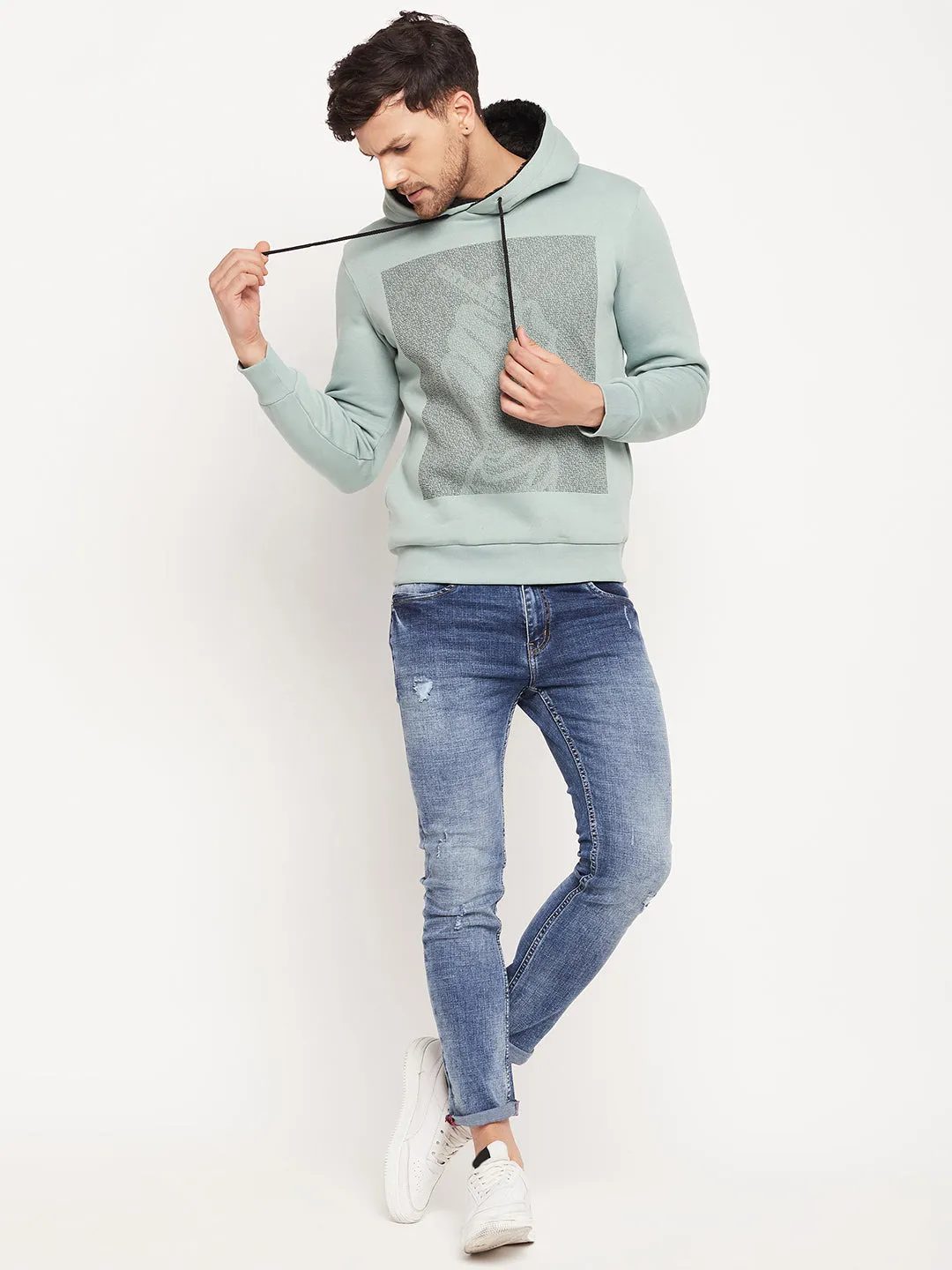 Camla Barcelona Graphic Print Sage Green Sweatshirt For Men