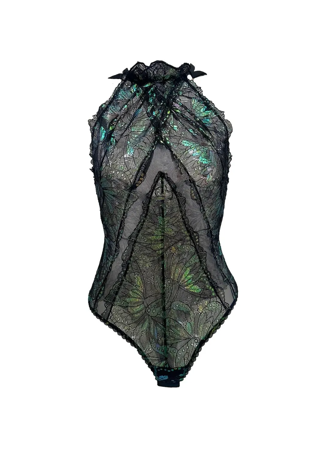 Carol Coelho Kalimera Psyche Iridescent Lace Halter Bodysuit