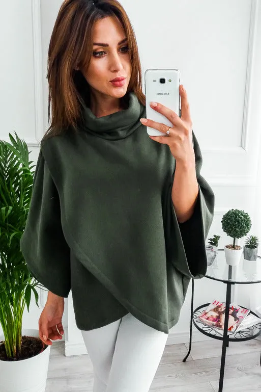 Celino Women's Fashion Design Green Fleece Hoodies High Collar Sweater