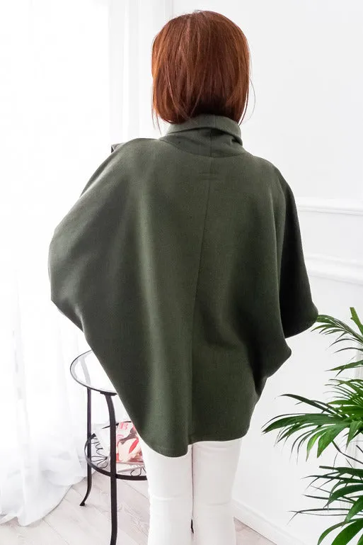 Celino Women's Fashion Design Green Fleece Hoodies High Collar Sweater