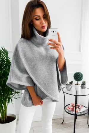 Celino Women's Fashion Design Grey Fleece Hoodies High Collar Sweater