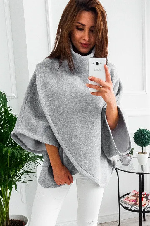 Celino Women's Fashion Design Grey Fleece Hoodies High Collar Sweater