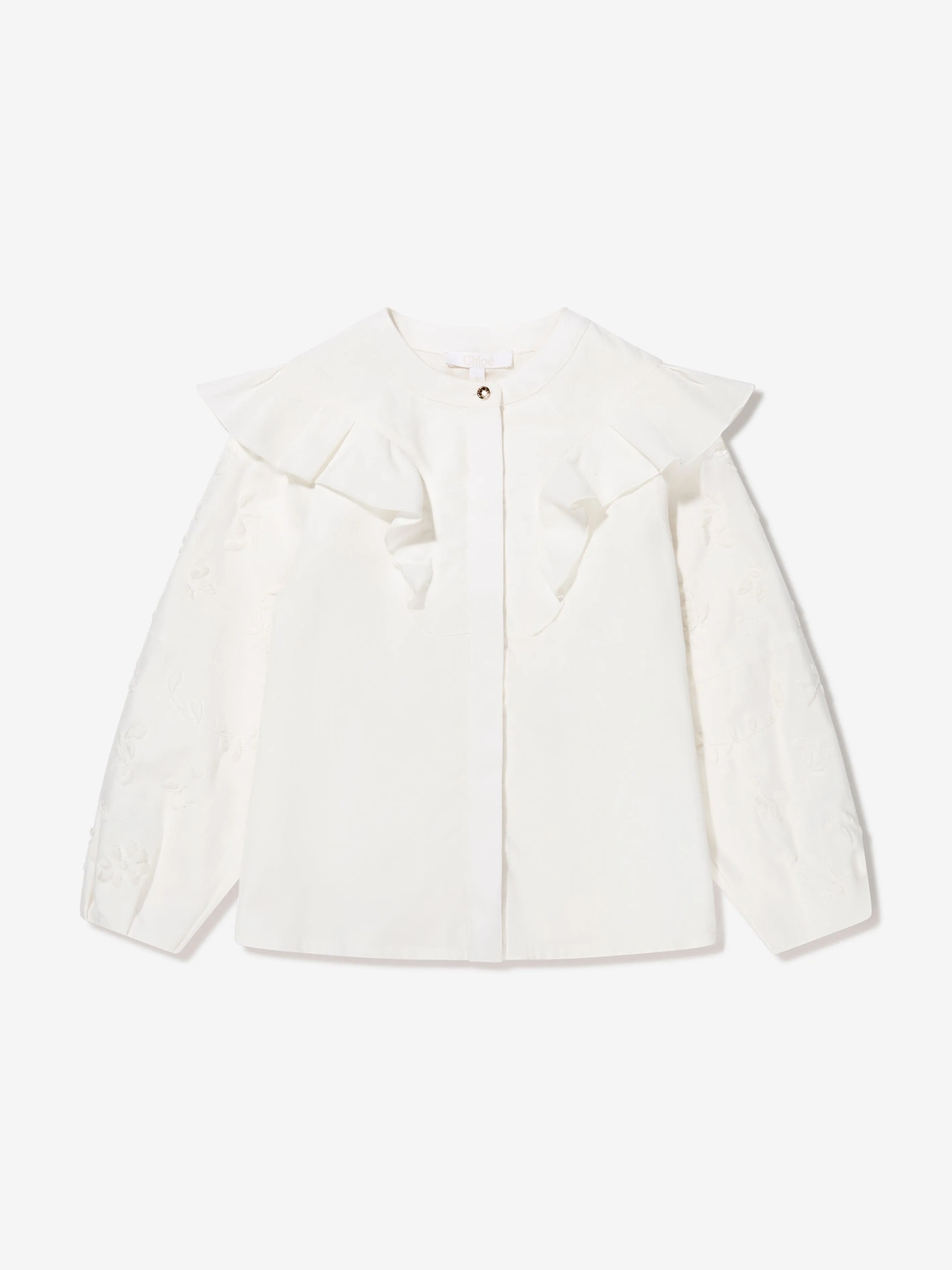 Chloé Girls Embroidered Ruffle Blouse in Ivory