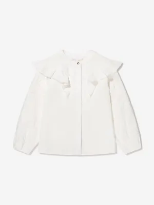 Chloé Girls Embroidered Ruffle Blouse in Ivory
