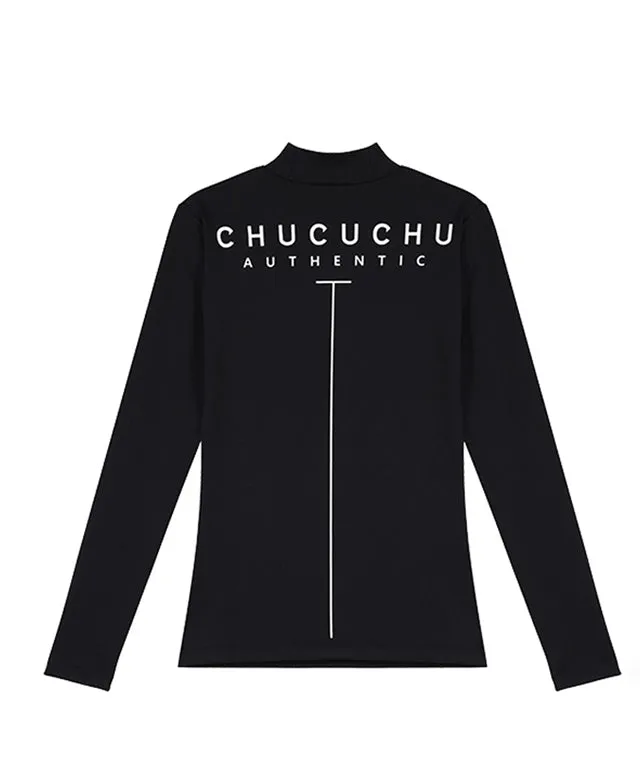CHUCUCHU Women's Half Neck Authentic T-Shirt - Black