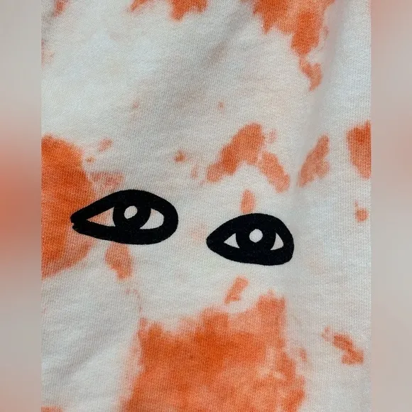 Clare V Tie Dye Sweat Shorts With Eye Detail Tangerine Orange Small Loungewear