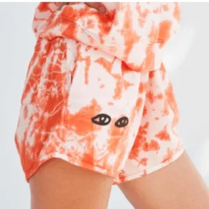 Clare V Tie Dye Sweat Shorts With Eye Detail Tangerine Orange Small Loungewear