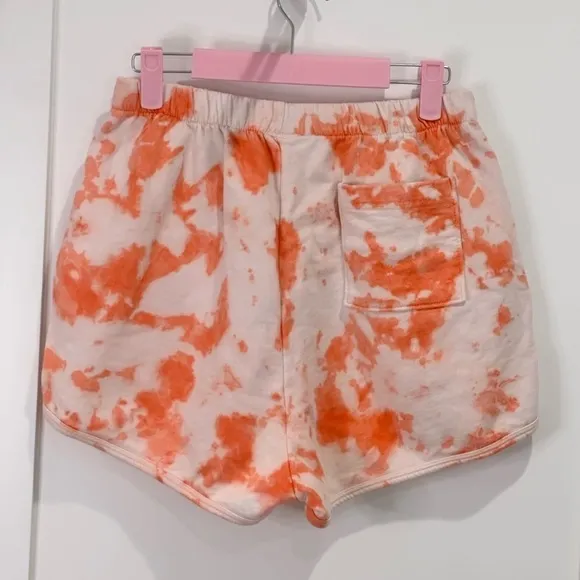 Clare V Tie Dye Sweat Shorts With Eye Detail Tangerine Orange Small Loungewear