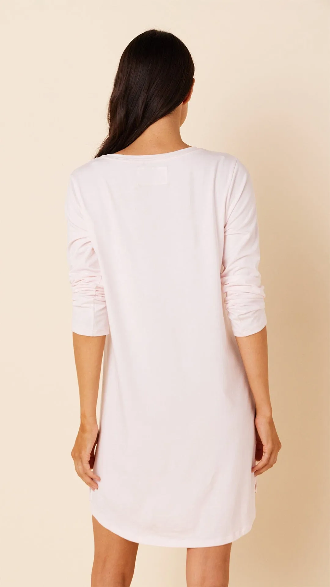 Classic Pima Knit Long-Sleeved Sleep Shirt - Pink Moment