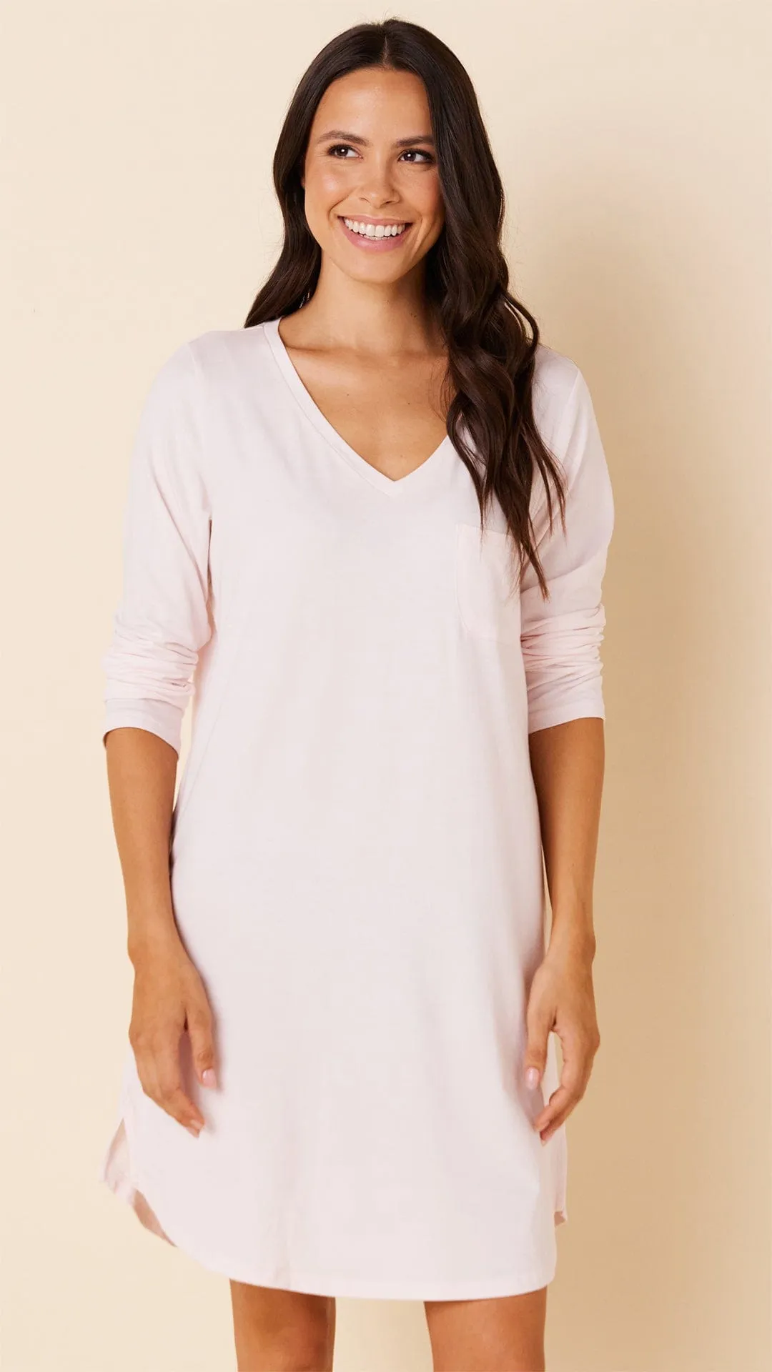 Classic Pima Knit Long-Sleeved Sleep Shirt - Pink Moment