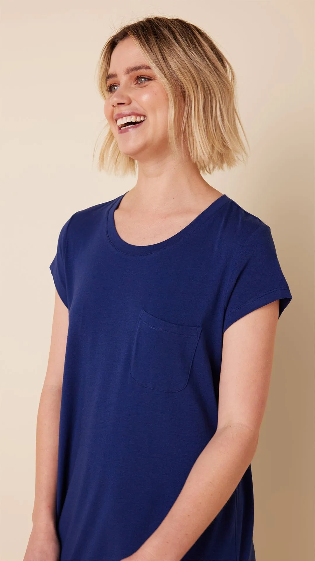 Classic Pima Knit Short-Sleeved Sleep Shirt - Marine Blue