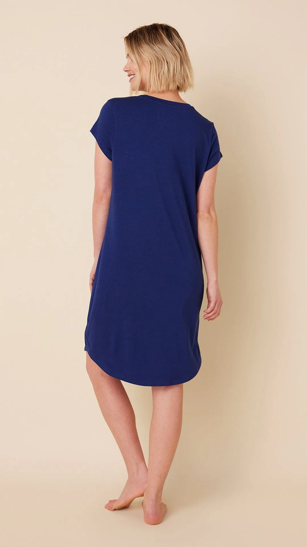 Classic Pima Knit Short-Sleeved Sleep Shirt - Marine Blue