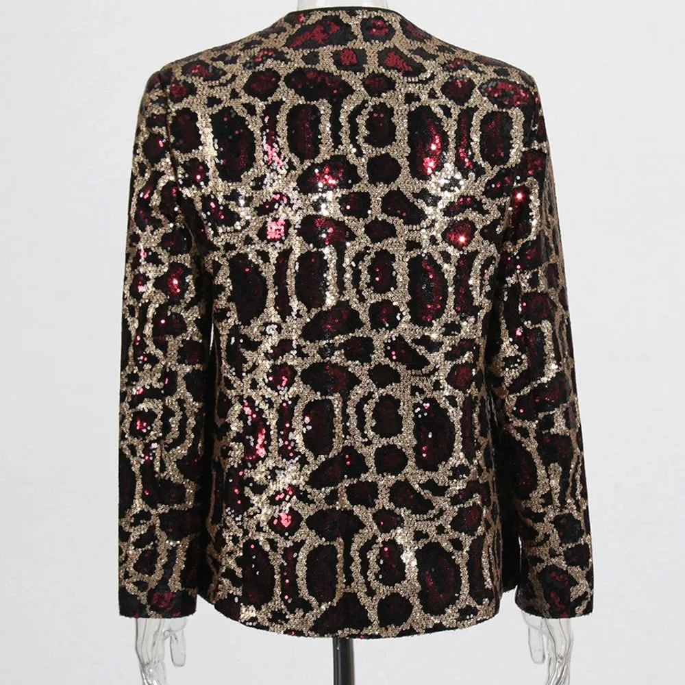 Colorblock Slimming Spliced Sequins Blazer
