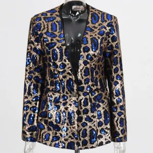 Colorblock Slimming Spliced Sequins Blazer