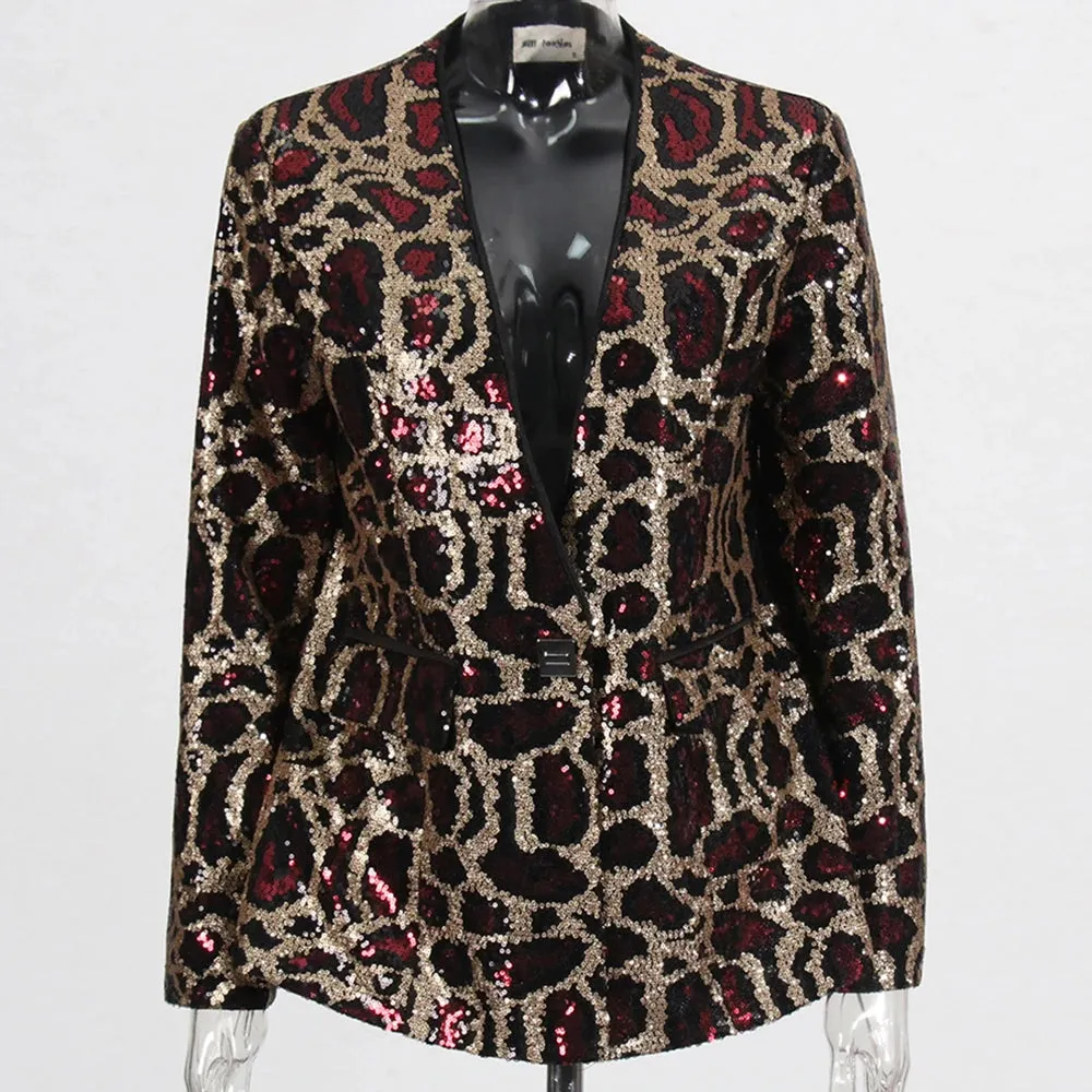 Colorblock Slimming Spliced Sequins Blazer