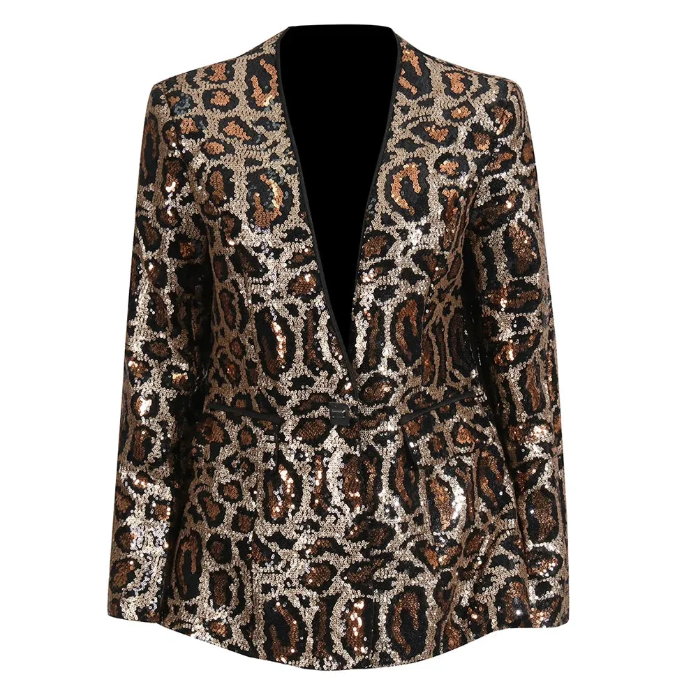 Colorblock Slimming Spliced Sequins Blazer