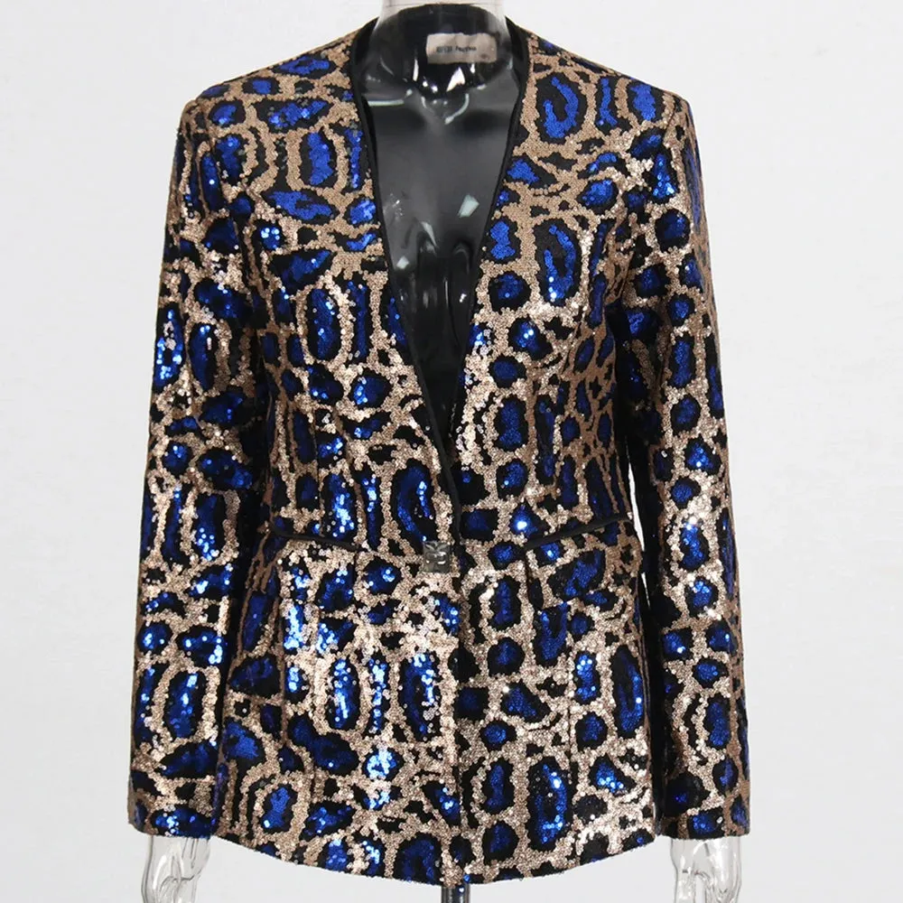 Colorblock Slimming Spliced Sequins Blazer