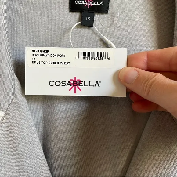 Cosabella Bella Long Sleeve Top &amp; Boxer Pajama Set Dove Gray / Moon Ivory