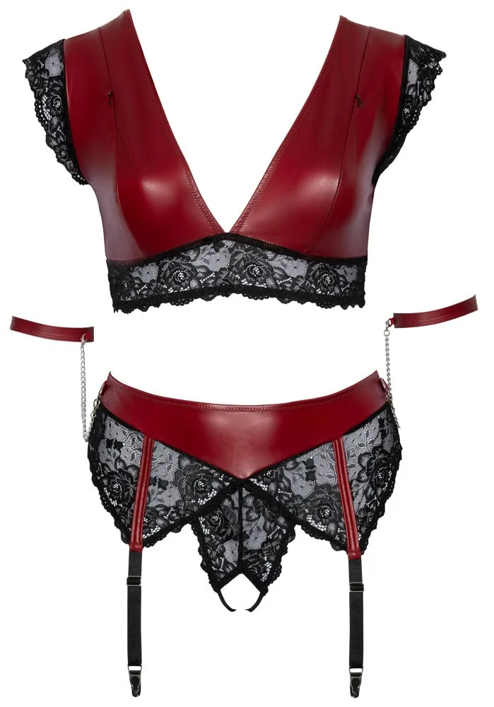 Cottelli Bondage Plus Size Red Black Lingerie Set