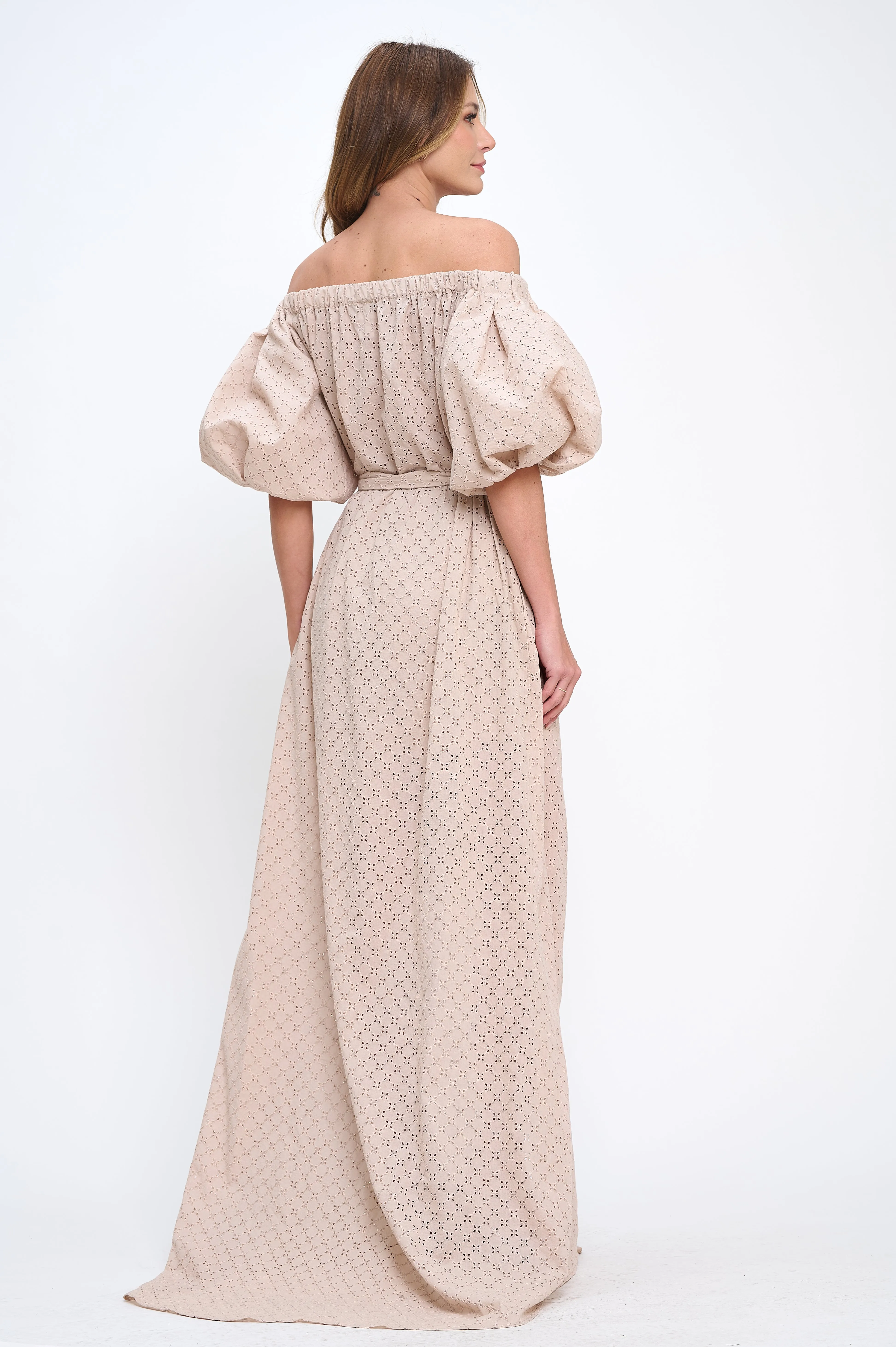 Cotton off shoulder top and bottoms two-piece set