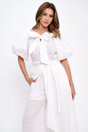 Cotton off shoulder top and bottoms two-piece set