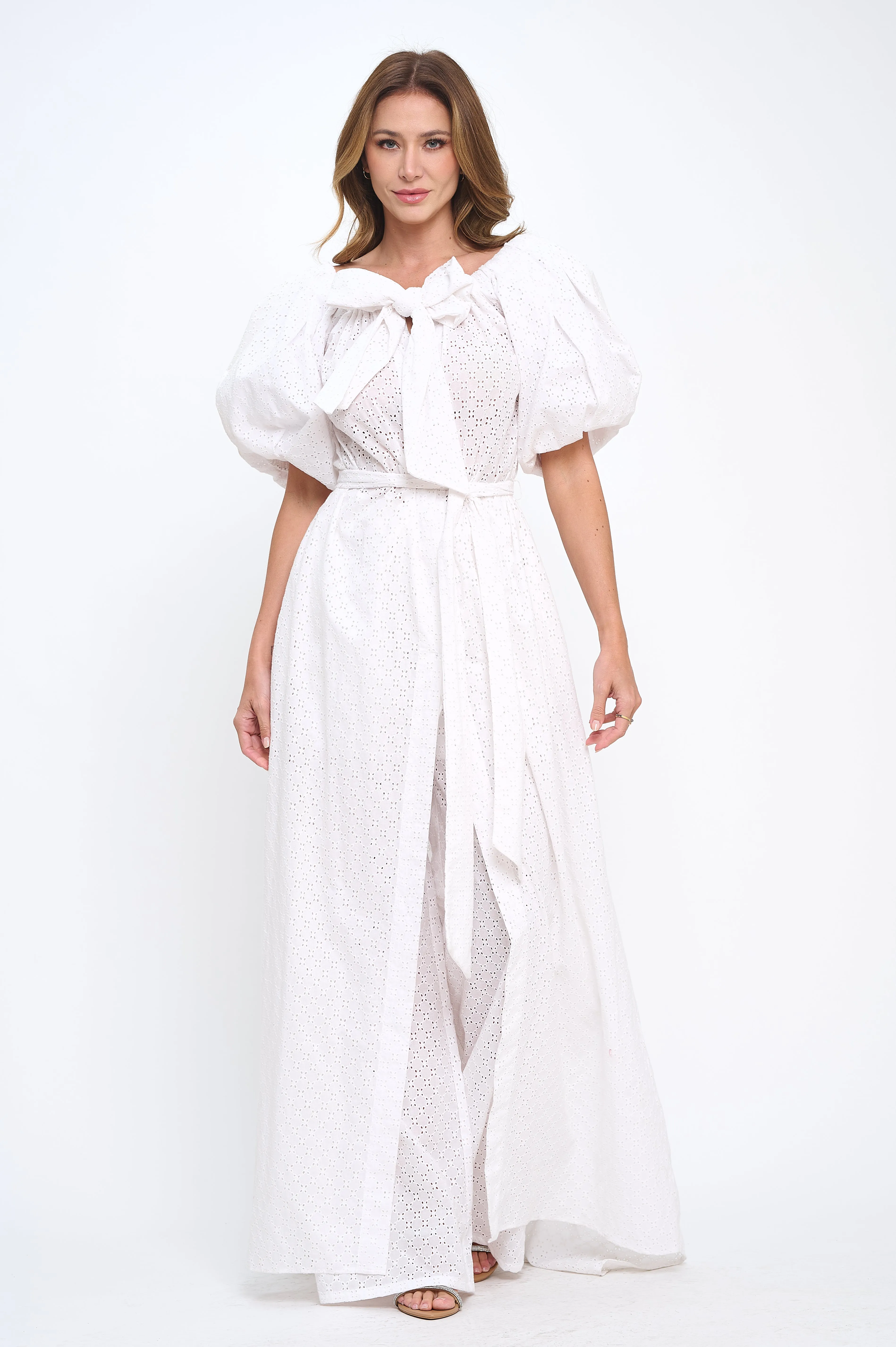 Cotton off shoulder top and bottoms two-piece set