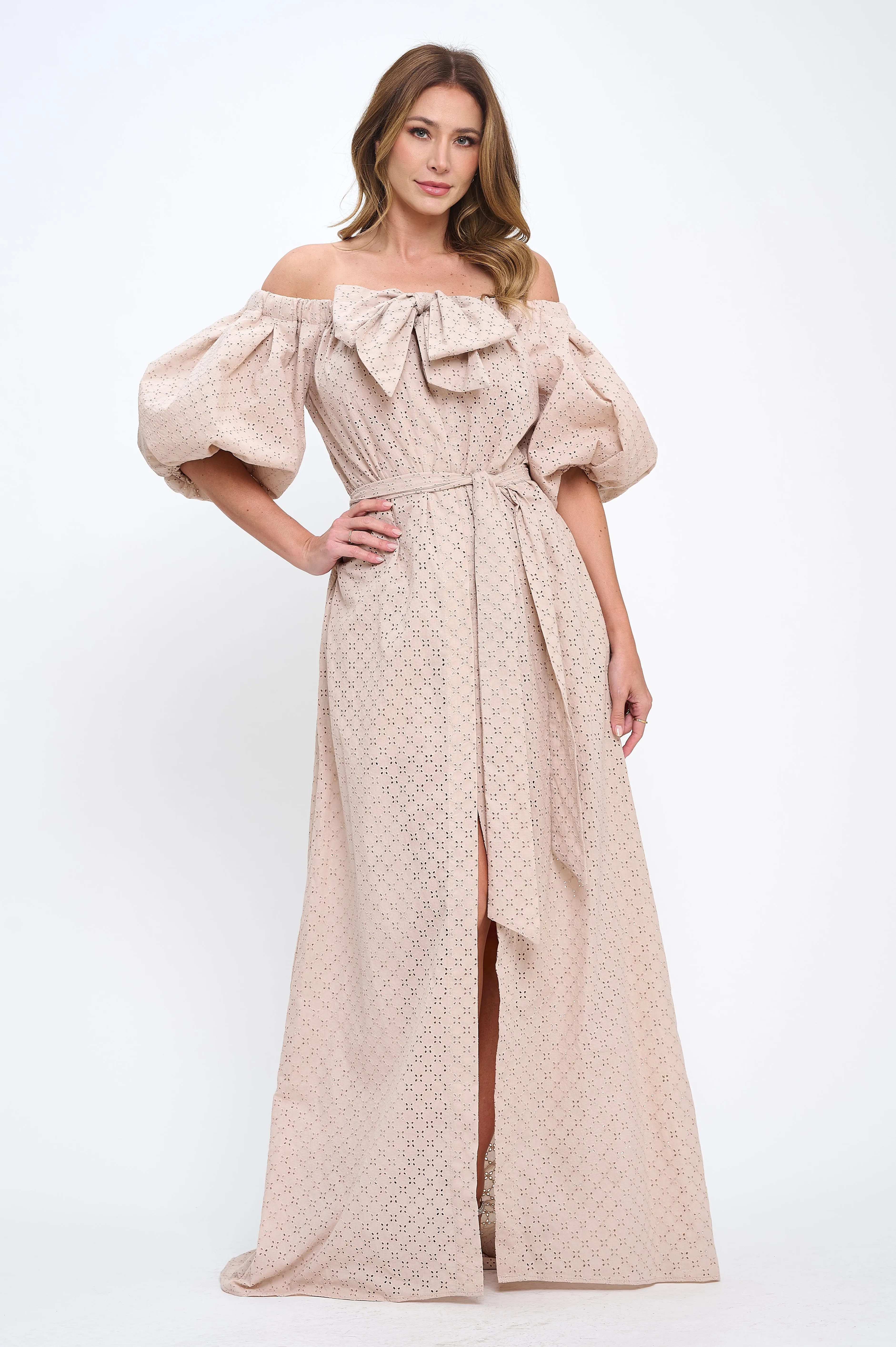 Cotton off shoulder top and bottoms two-piece set