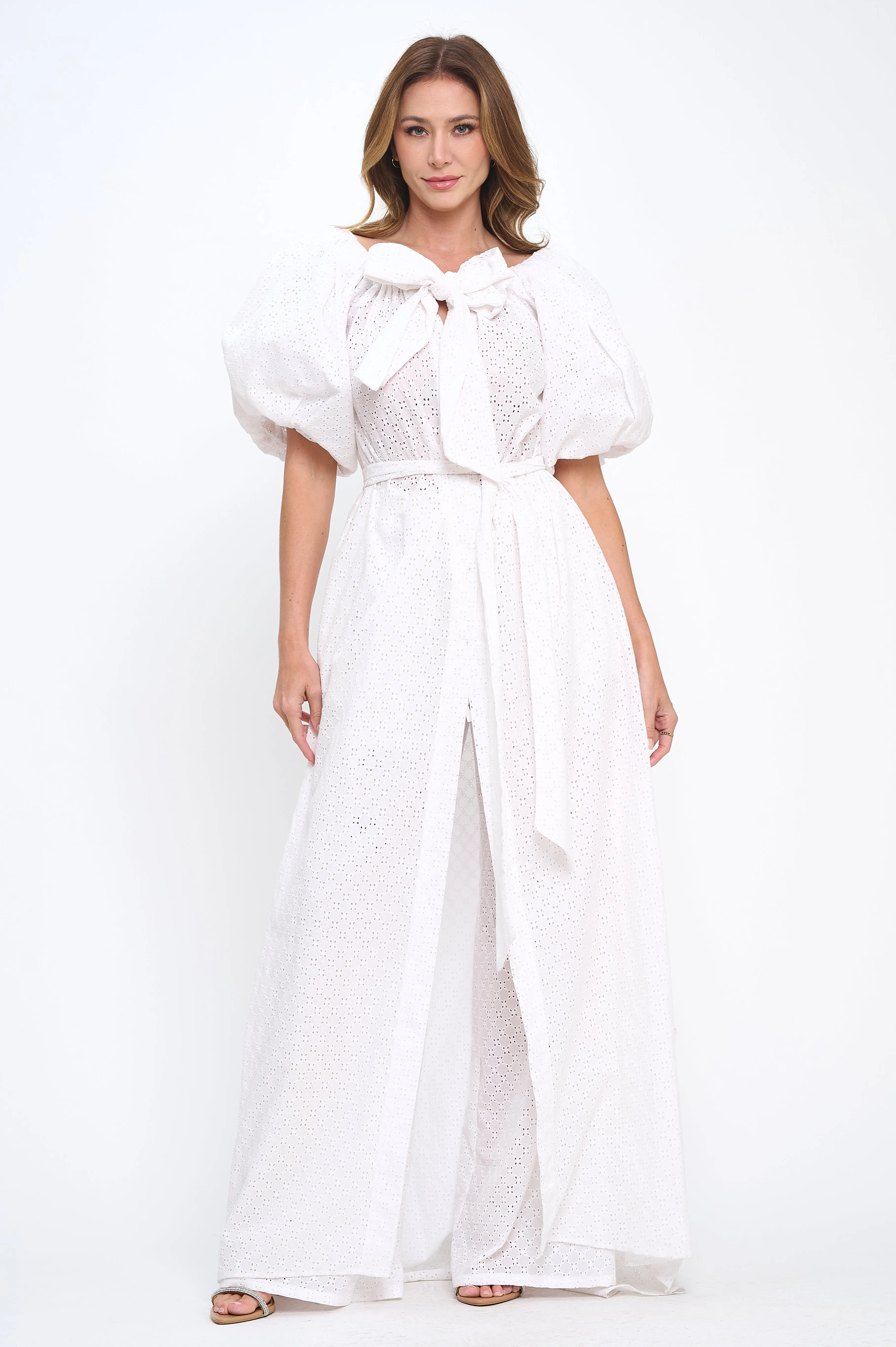 Cotton off shoulder top and bottoms two-piece set