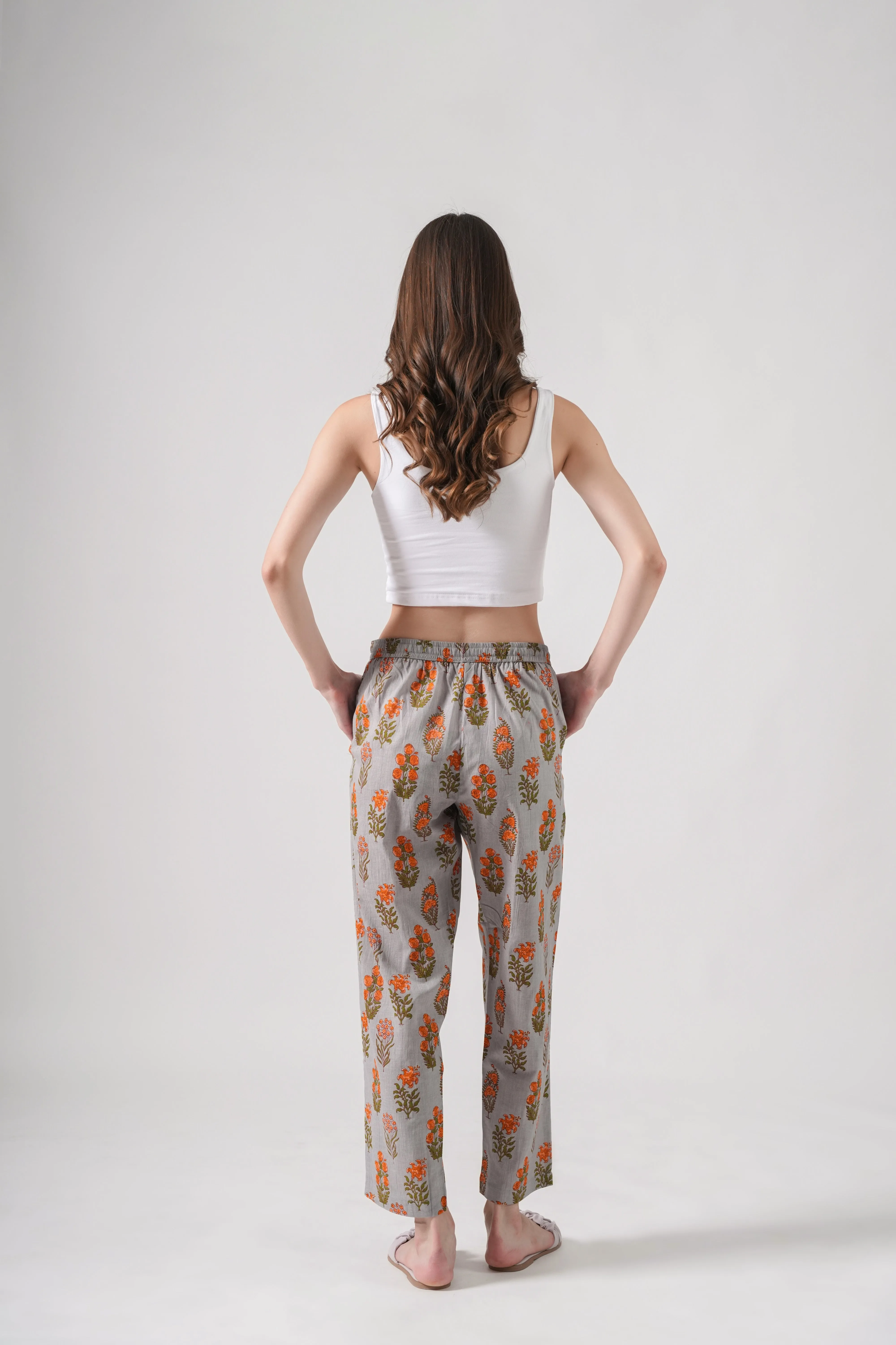 Cotton Pajama Pants Women - Smoky Blooms