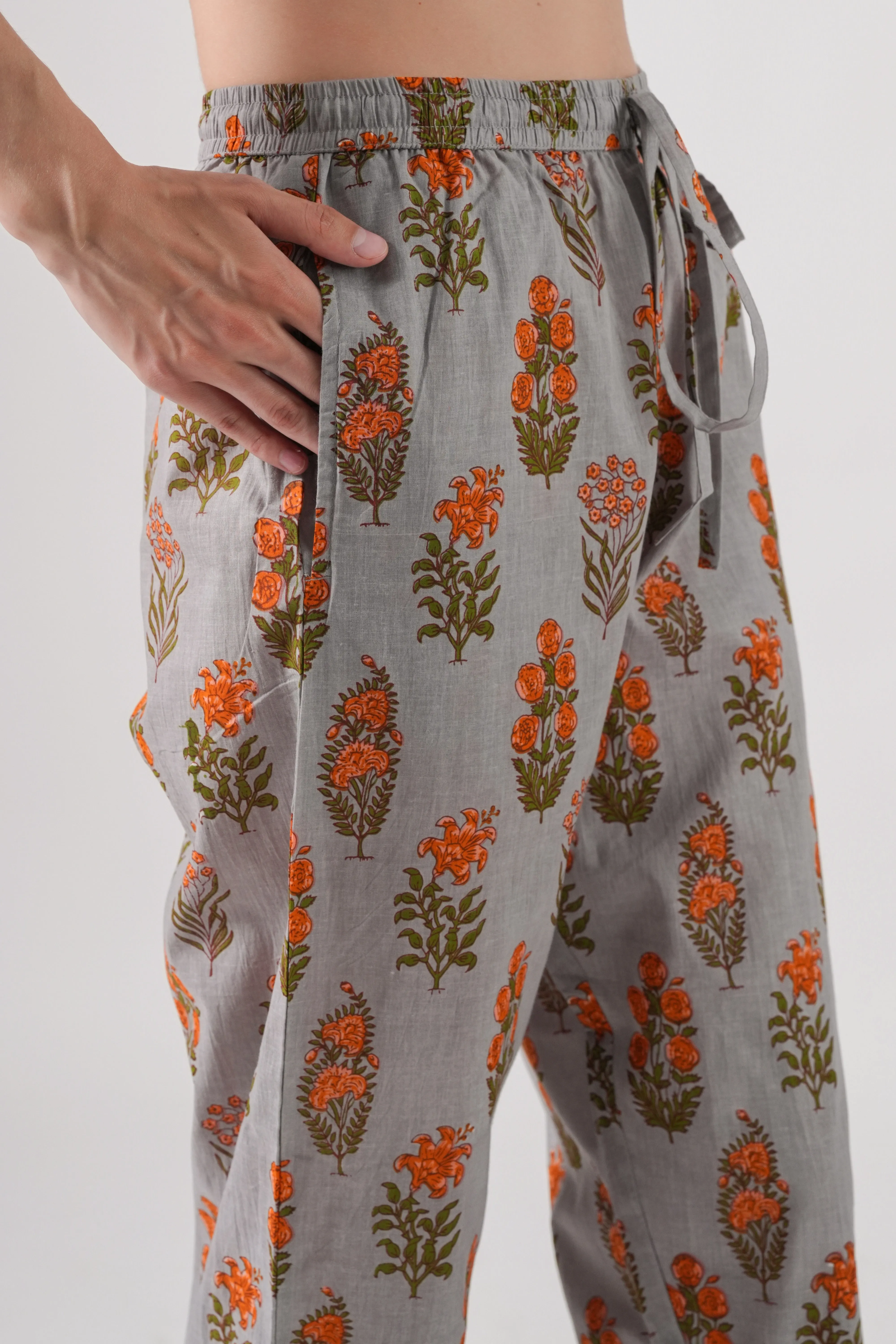 Cotton Pajama Pants Women - Smoky Blooms