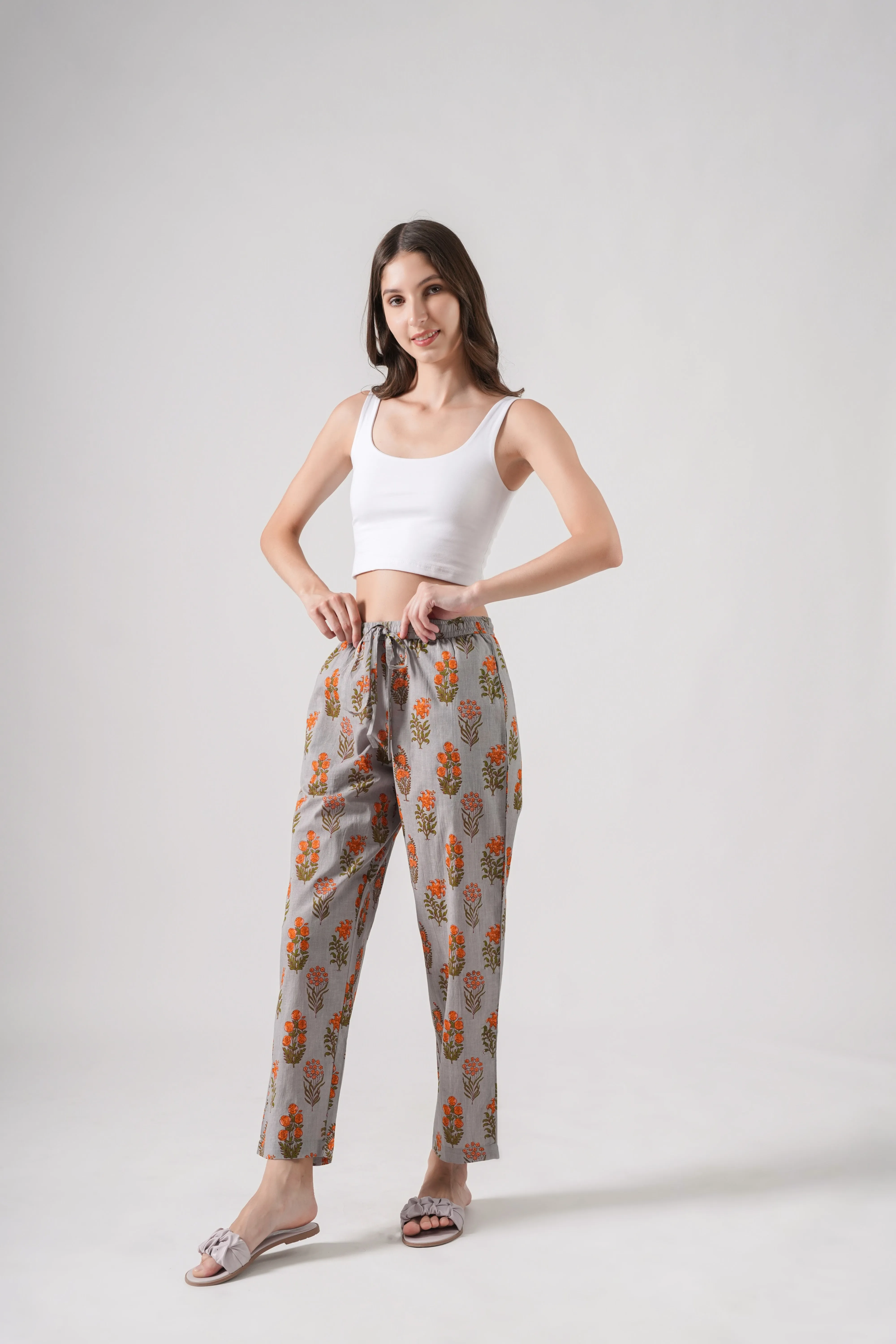 Cotton Pajama Pants Women - Smoky Blooms