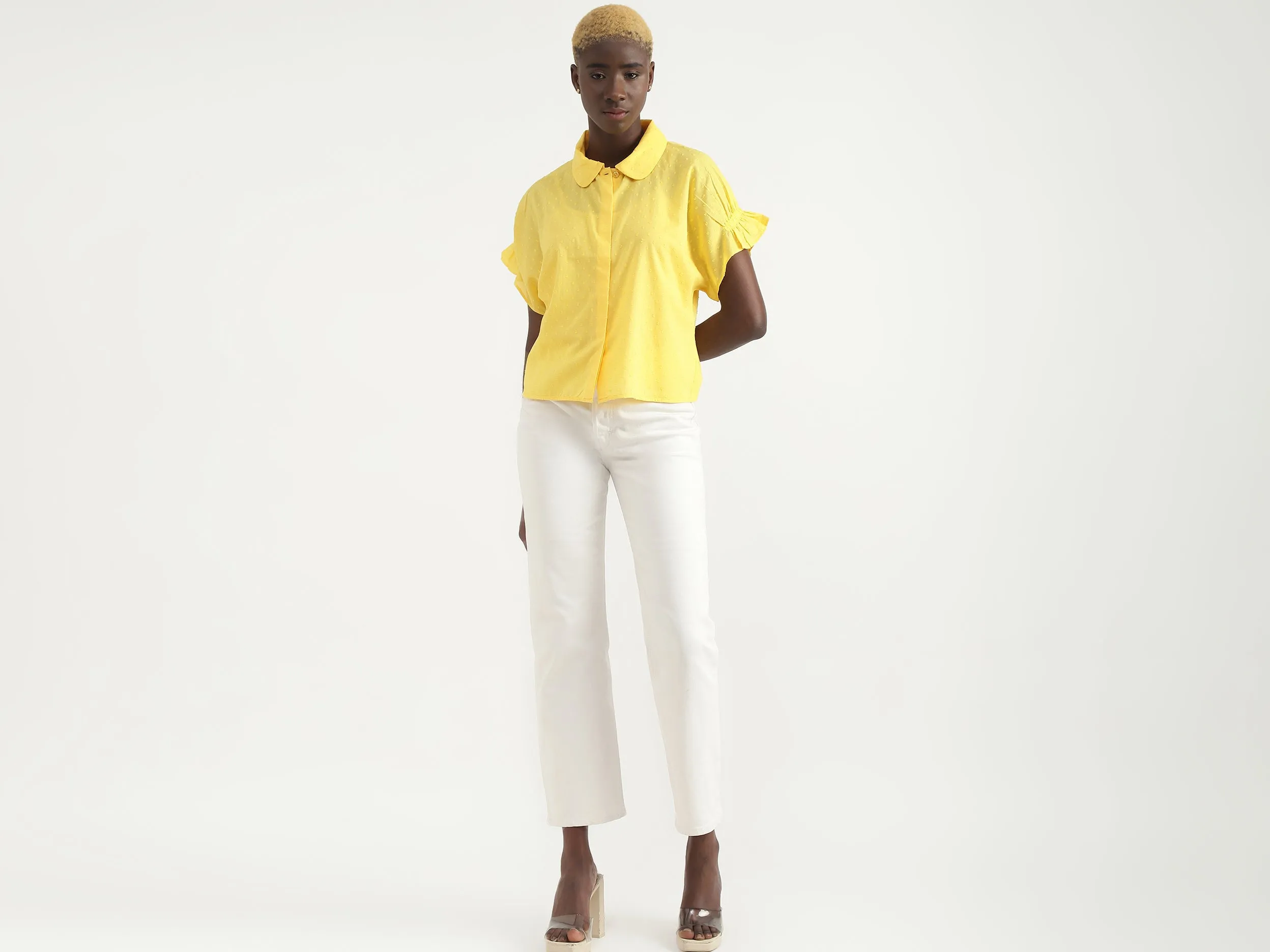 Cotton Solid Spread Collar Women Shirts