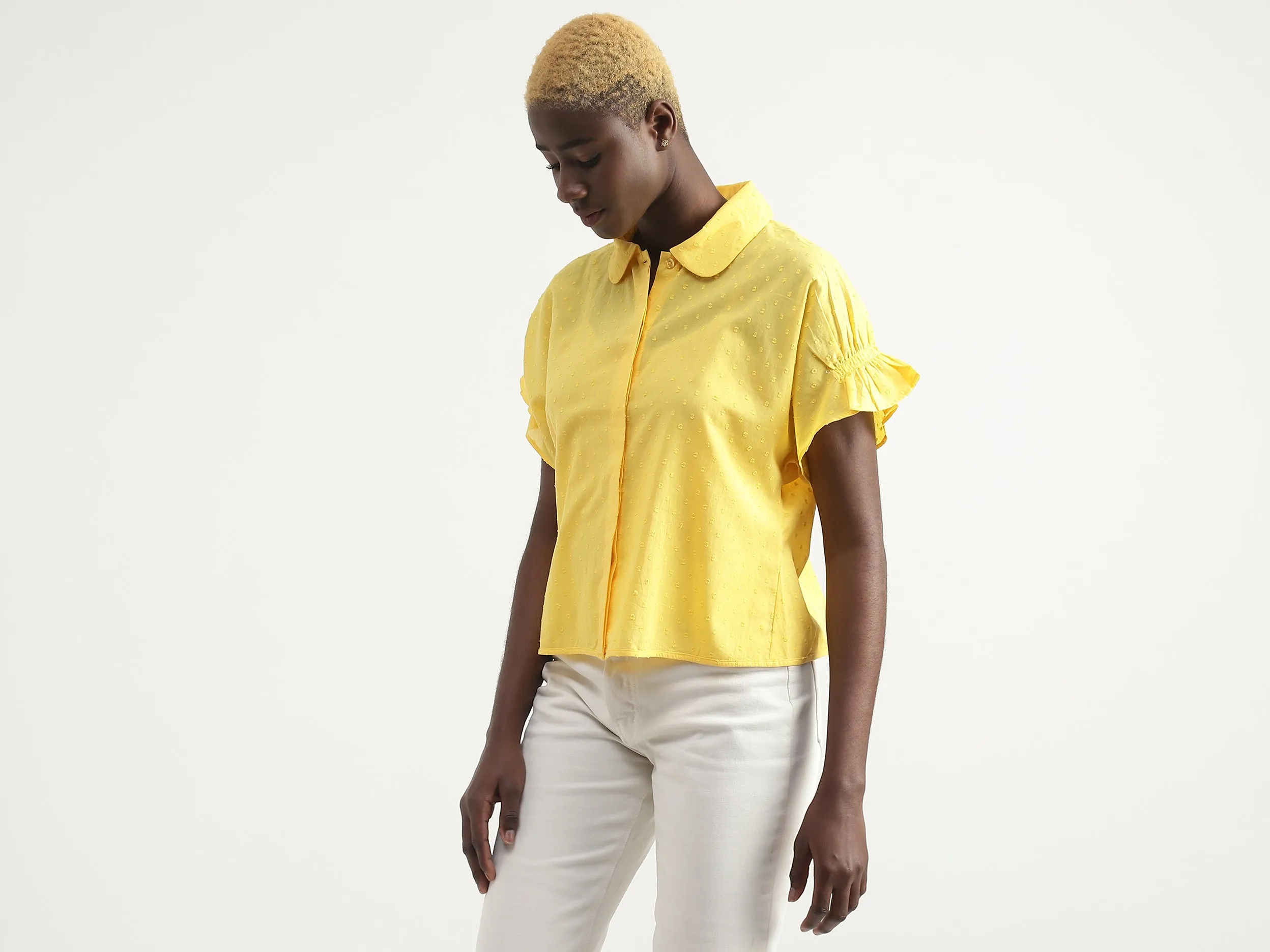Cotton Solid Spread Collar Women Shirts