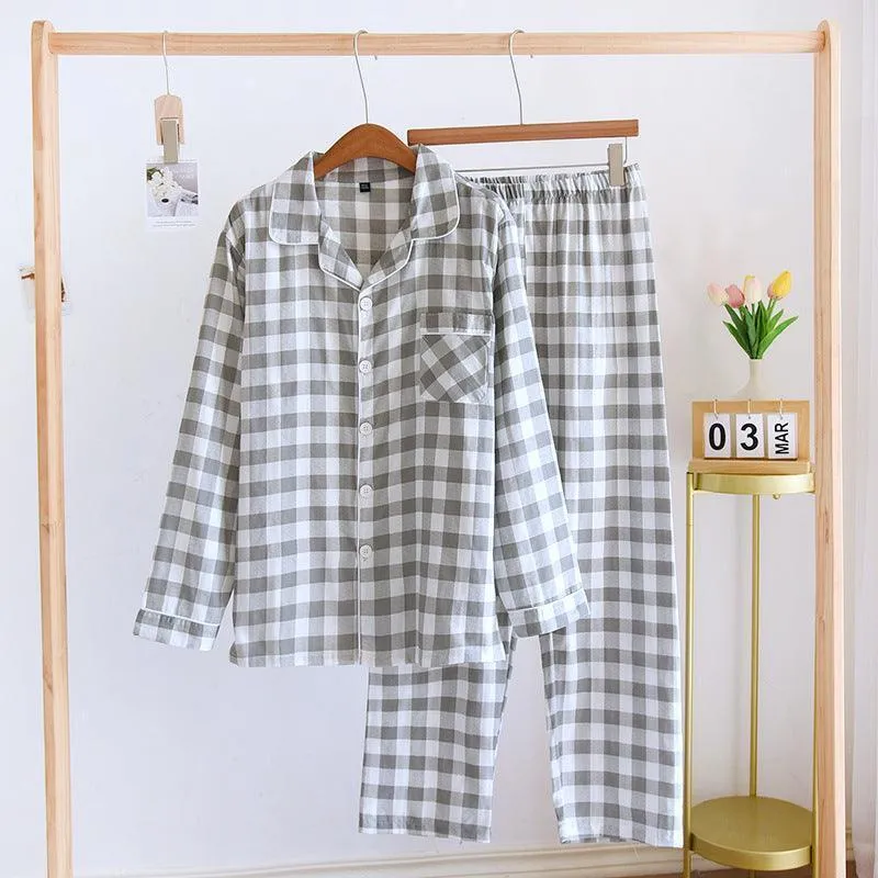 Couple's Cotton Long-sleeved Pajamas