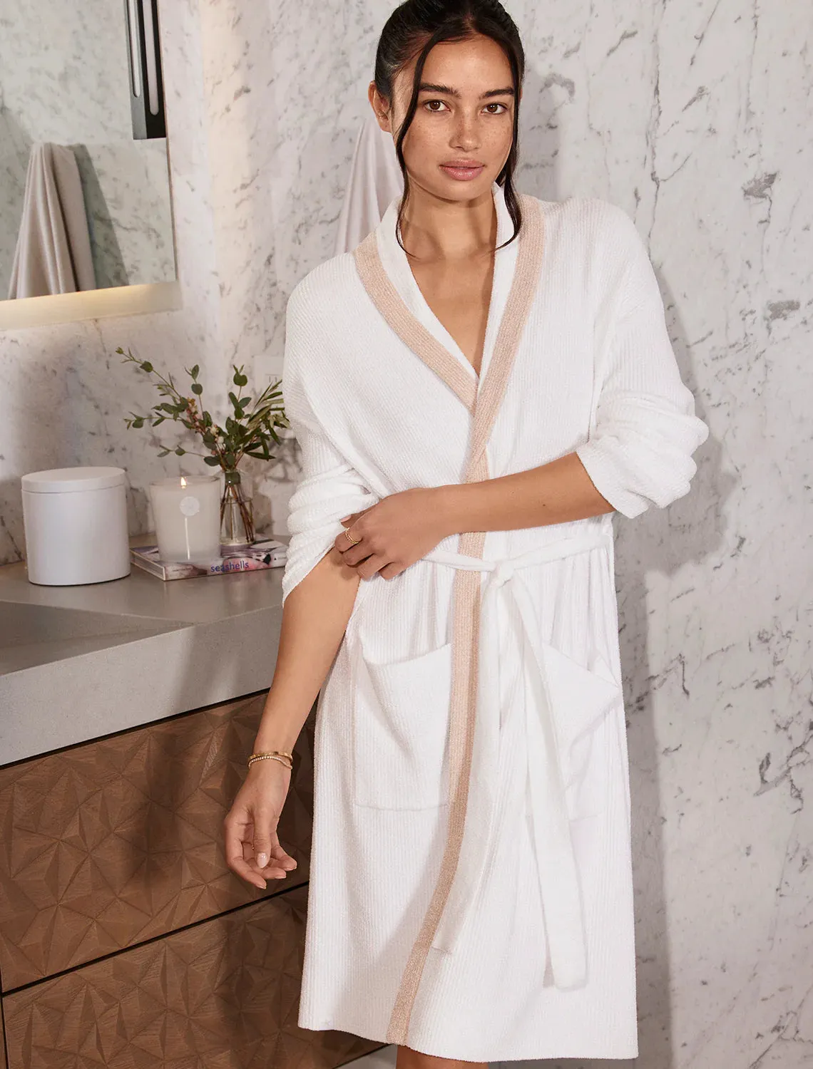 Cozychic Ultra Lite Tipped Ribbed Short Robe