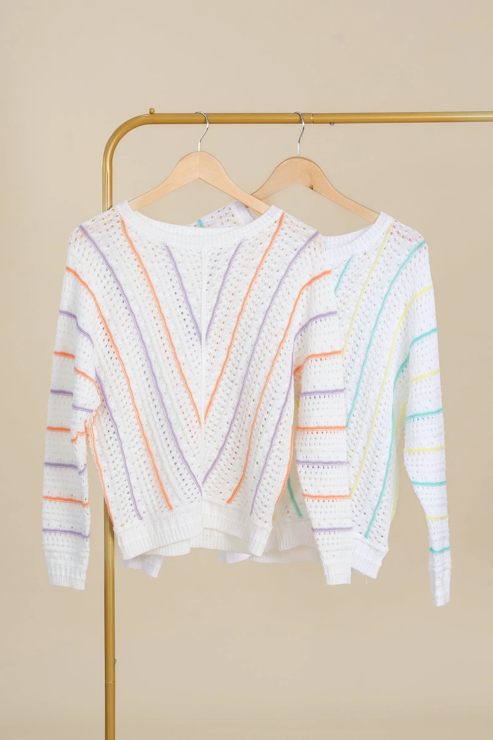 Crochet Multicolor Striped Detail Sweater Top