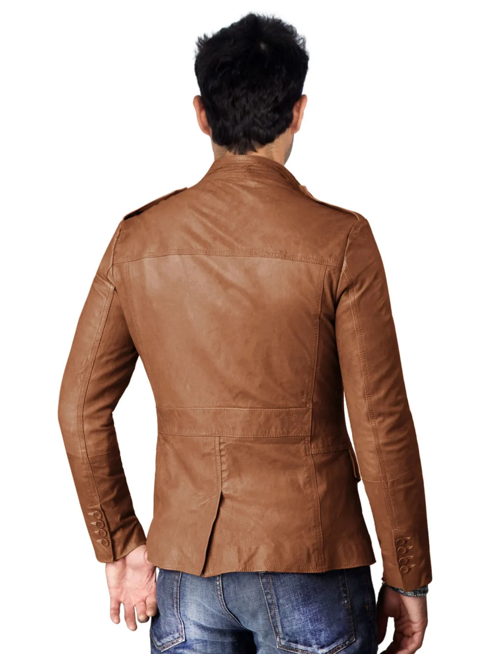 Cuffed Button Classic Leather Jacket