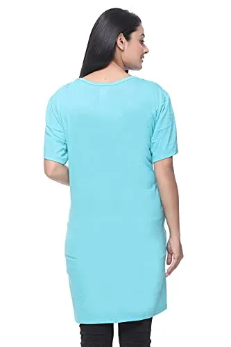 CUPID Regular Fit Cotton Round Neck Half Sleeve T-Shirt, Plus Sizes Nightwear, Sleepwear, Daily Use Gym n Lounge Wear Long Tops for Women - 5XL, Turquoise