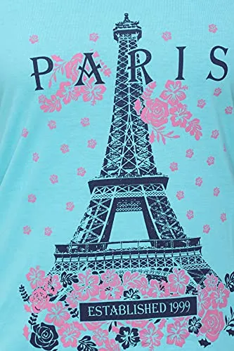 CUPID Regular Fit Cotton Round Neck Half Sleeve T-Shirt, Plus Sizes Nightwear, Sleepwear, Daily Use Gym n Lounge Wear Long Tops for Women - 5XL, Turquoise