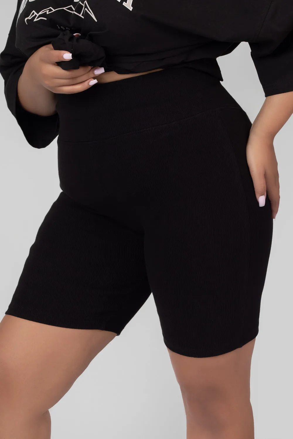 Curve High Waisted Jersey Cycling Shorts Black