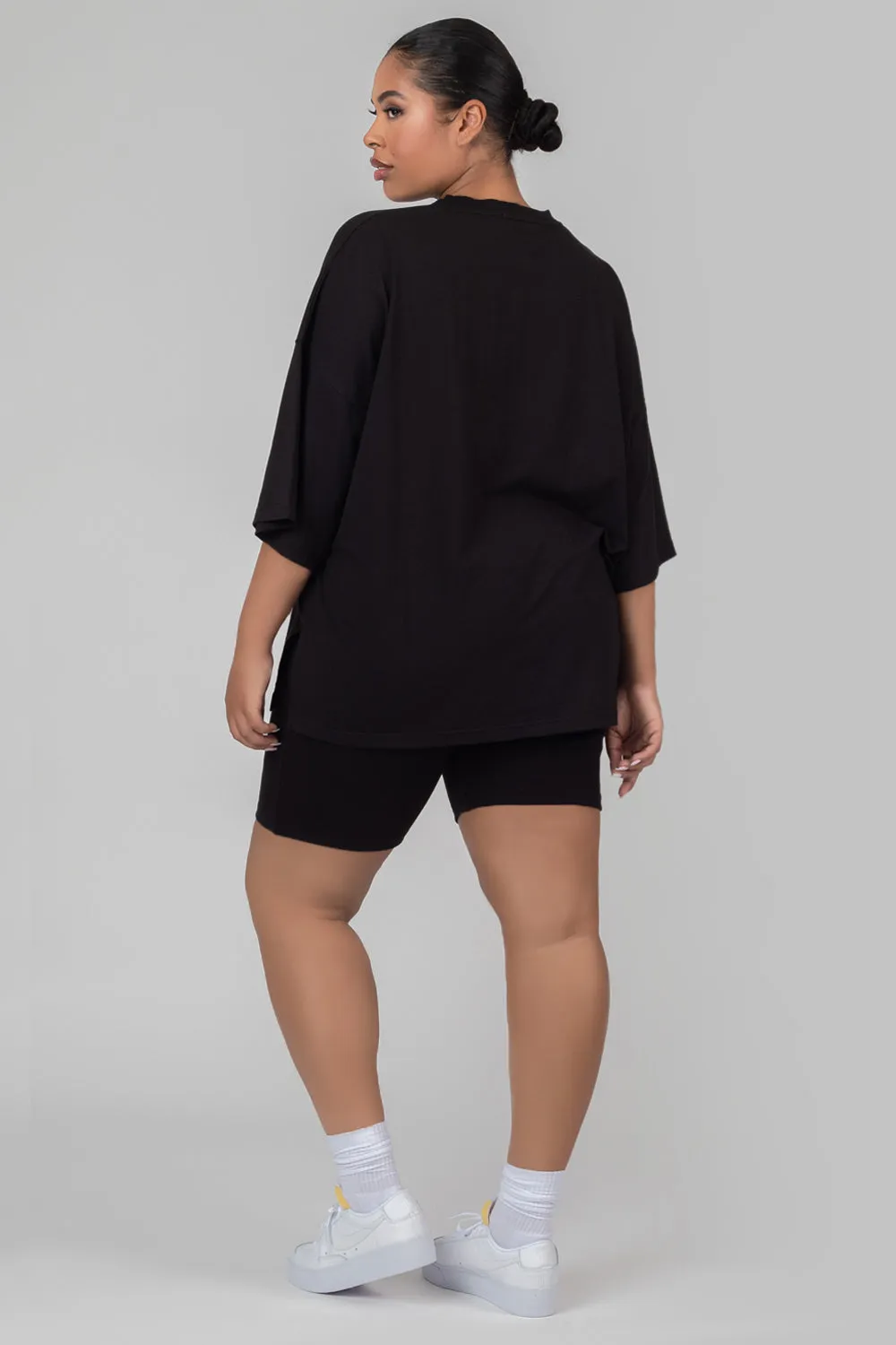 Curve High Waisted Jersey Cycling Shorts Black