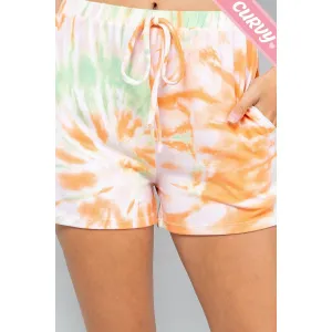 Curvy Casual Tie Dye Shorts in Orange